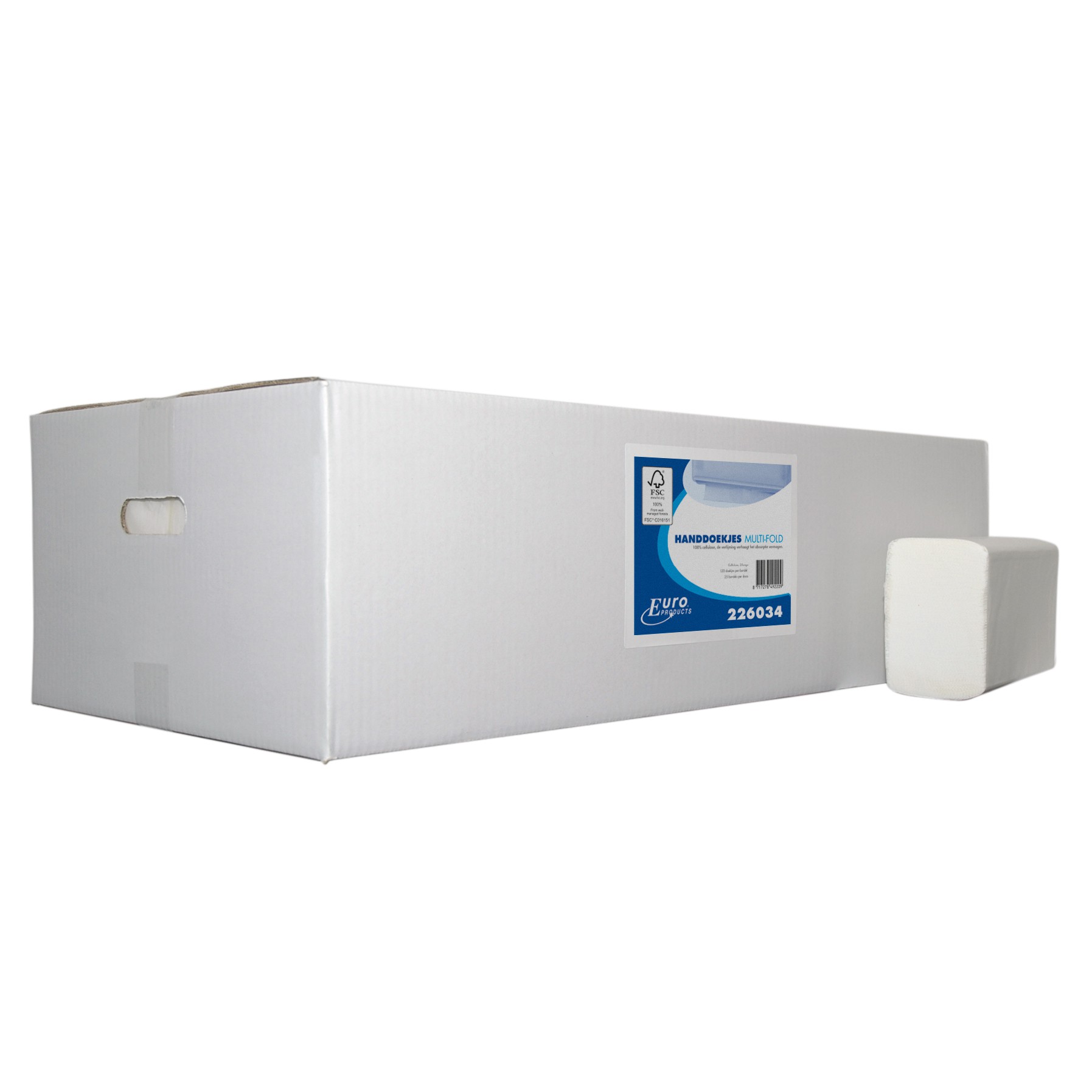 Handdoekpapier vouwhanddoek m-fold, 2 laags, cellulose, 32 x 20,5 cm, doos = 15 x 150 stuks